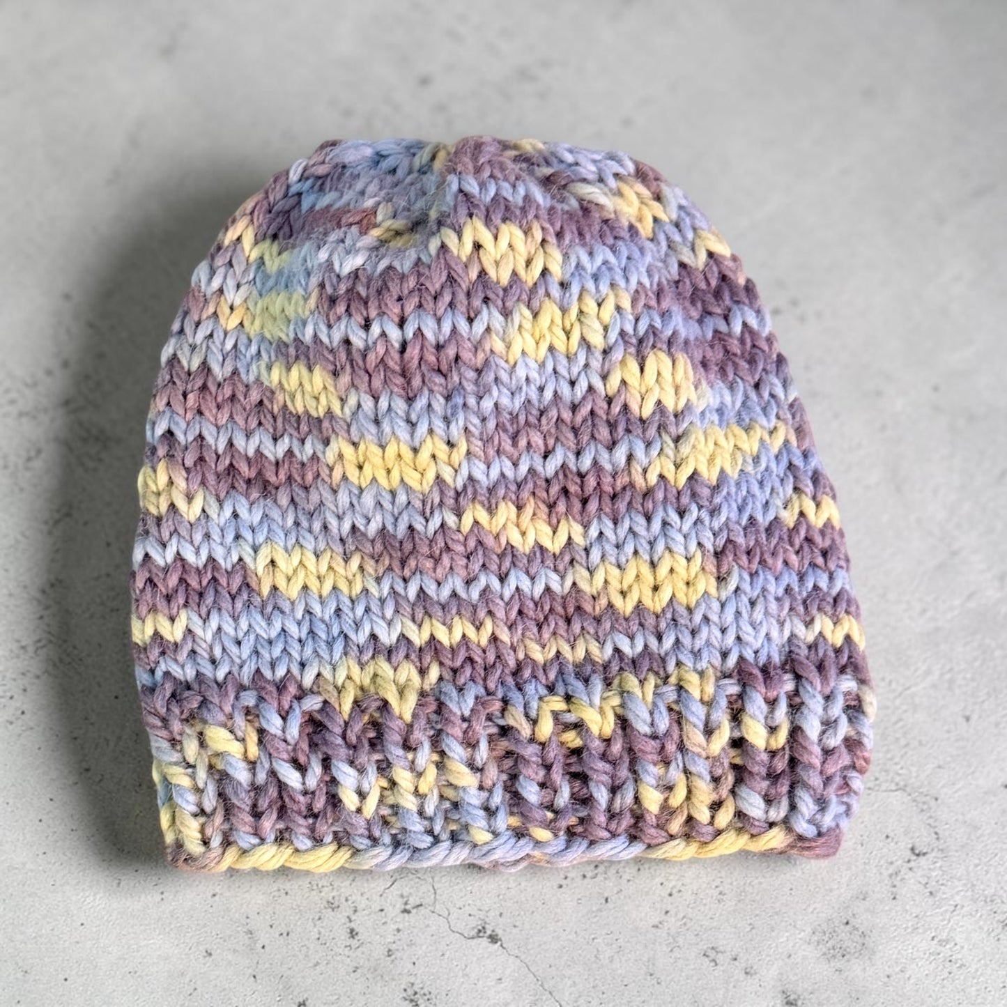 Baby Knit Beanie, Lightweight, Purple and Yellow, 6-18 Mo