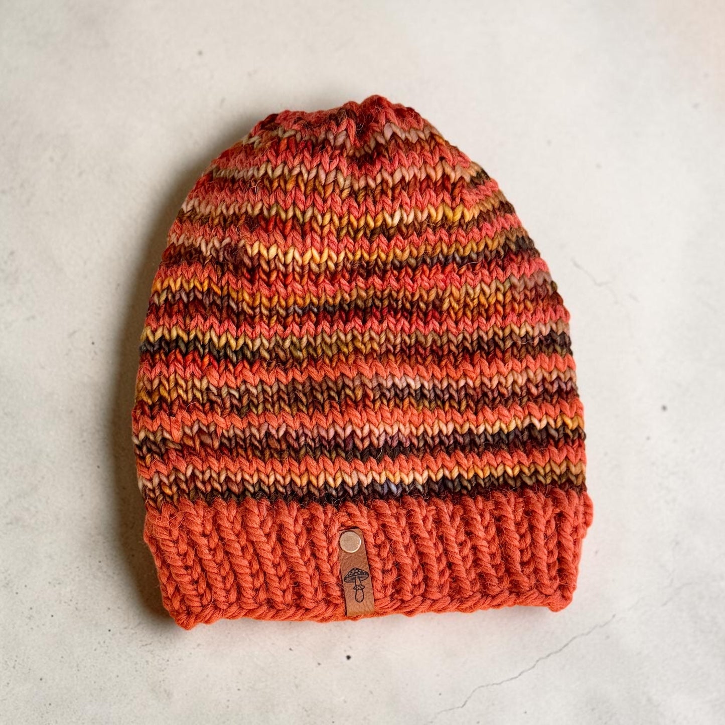 Simple Knit Beanie, Lightweight, Orange and Golden Stripes