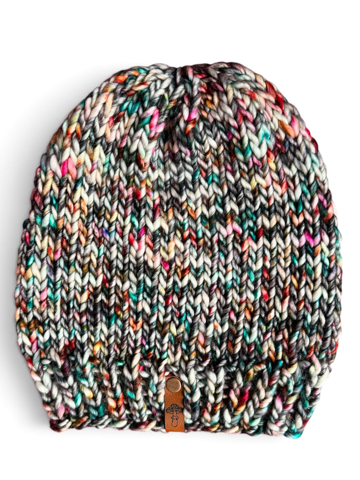 Simple Knit Beanie, Light Super Bulky, Salt and Pepper Rainbow