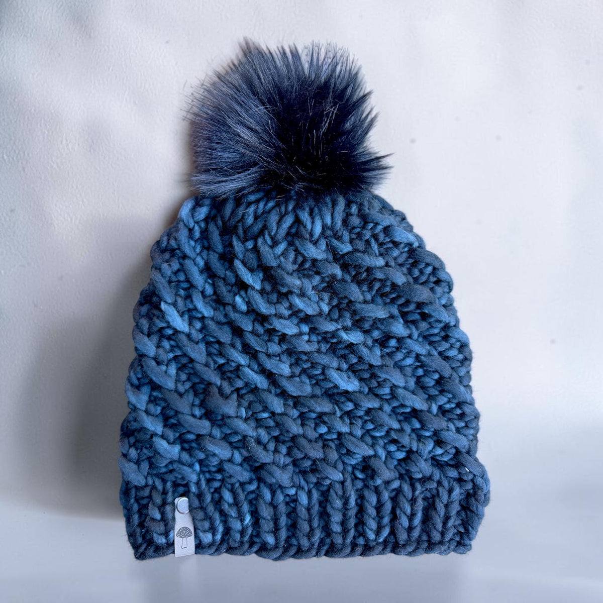 Meta Knit Beanie, Super Bulky, Charcoal Steel with Pom
