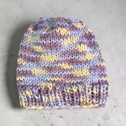 Baby Knit Beanie, Lightweight, Purple and Yellow, 6-18 Mo