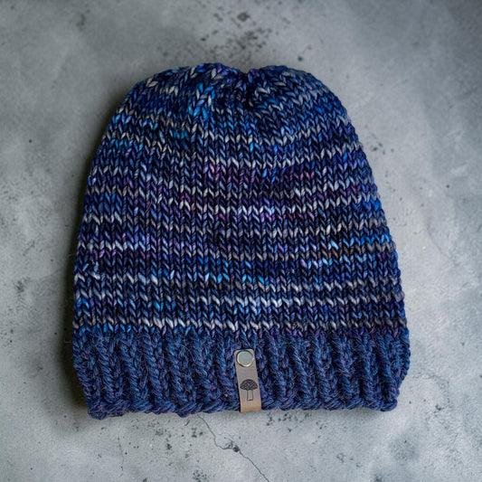 Simple Knit Beanie, Lightweight, Blue Stripes