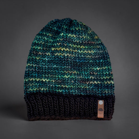 Simple Knit Beanie, Lightweight, Black and Green