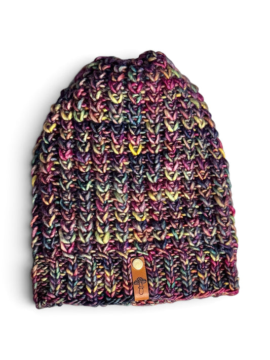 Braided Hearts Beanie, Lightweight, Multi / Purple