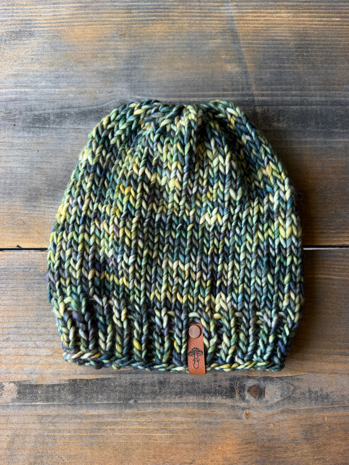 Simple Knit Beanie, Light Super Bulky, Green / Yellow