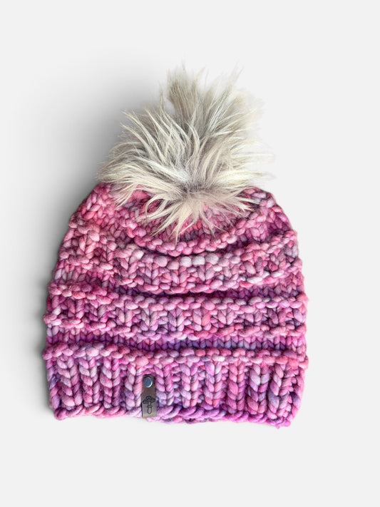 Echo Ridge Beanie, Super Bulky, Pink with Pom