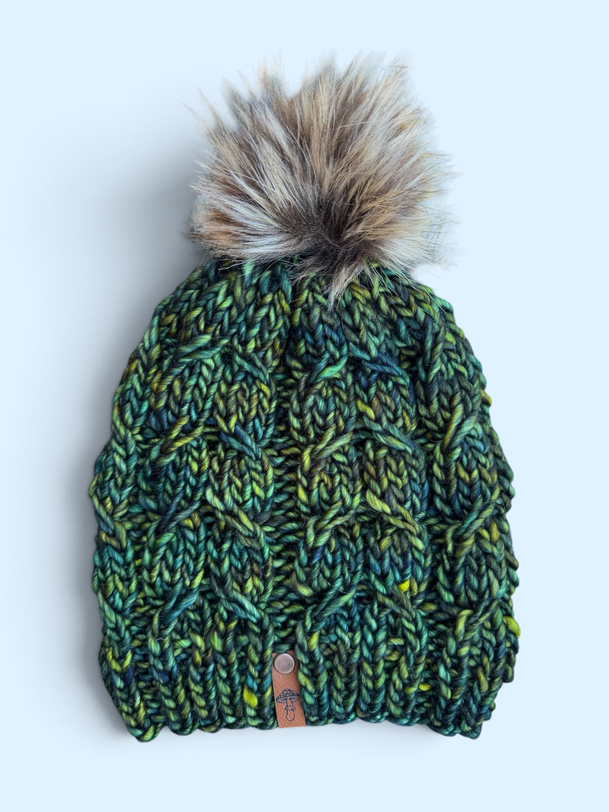 Sugar Twist Knit Beanie, Super Bulky, Green with Pom