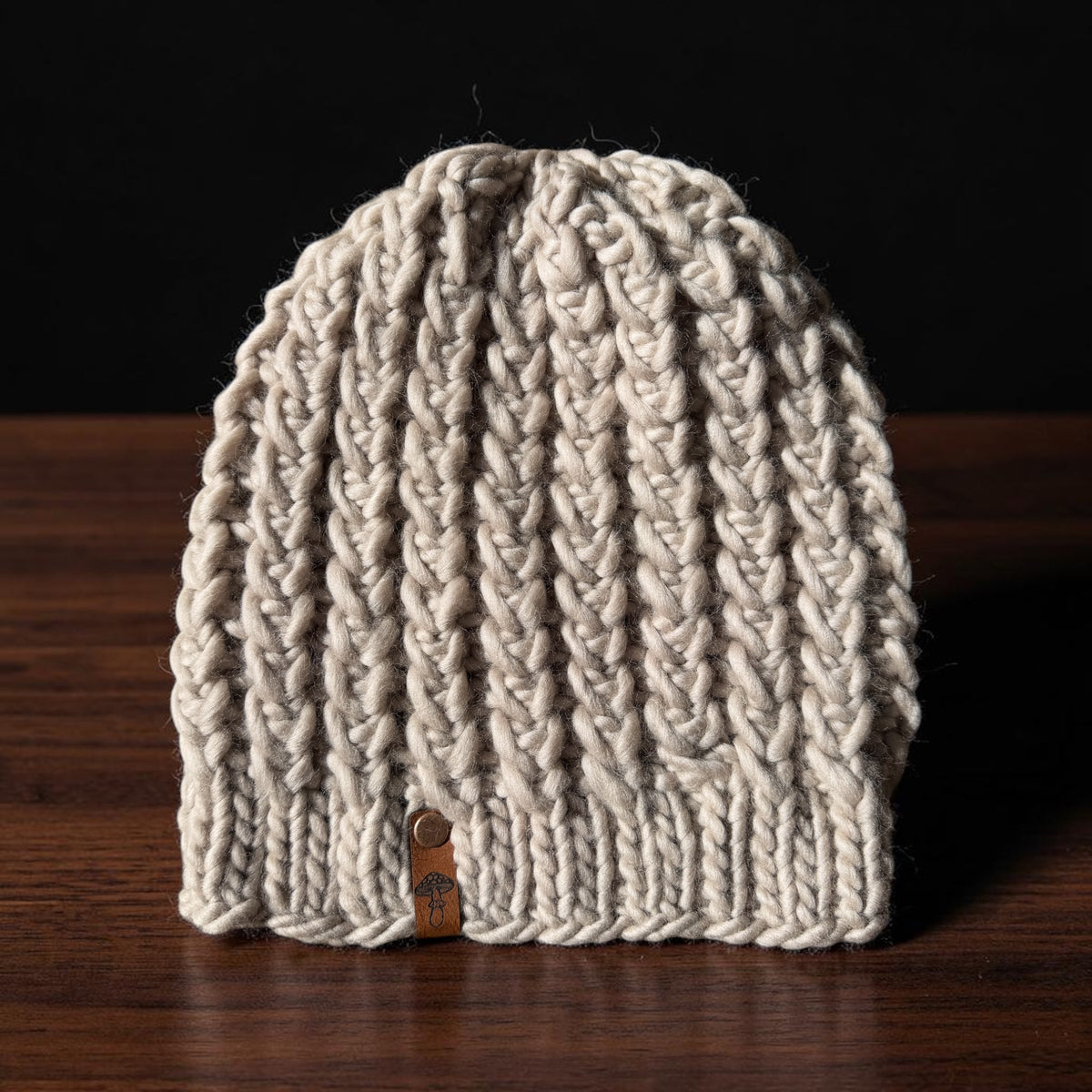 Braided Hearts Beanie, Super Bulky, Fog